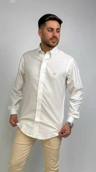 חולצה פורור סמל זהב לבן 