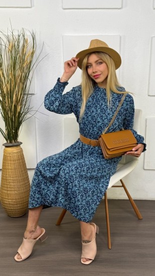 שמלה פרחוני כיווץ באמצע