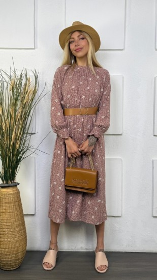 שמלה פרחוני כיווץ באמצע