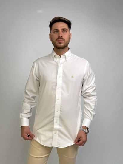 חולצה פורור סמל זהב לבן 