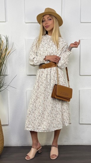 שמלה פרחוני כיווץ באמצע