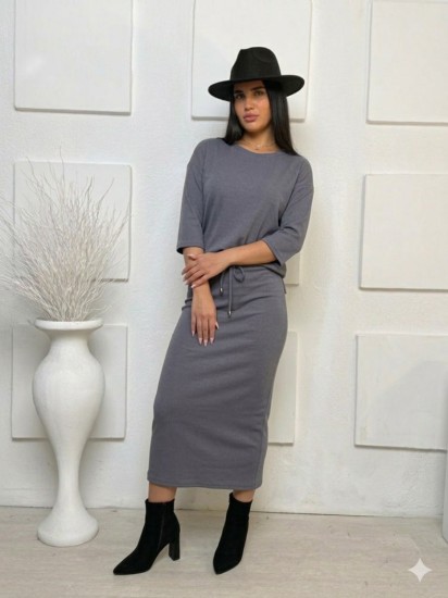 חליפה חצאית וופלה שרוול 3/4